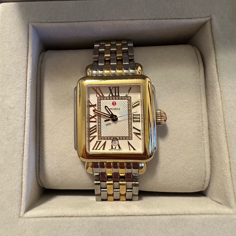 Michele Deco Madison Mid Two-Tone Diamond-Dial Watch
